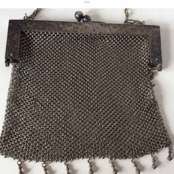 Vintage Silver Mesh Chain Purse Wristlet Clutch German Silver 1900's Evening Bag - Picture 2 of 5